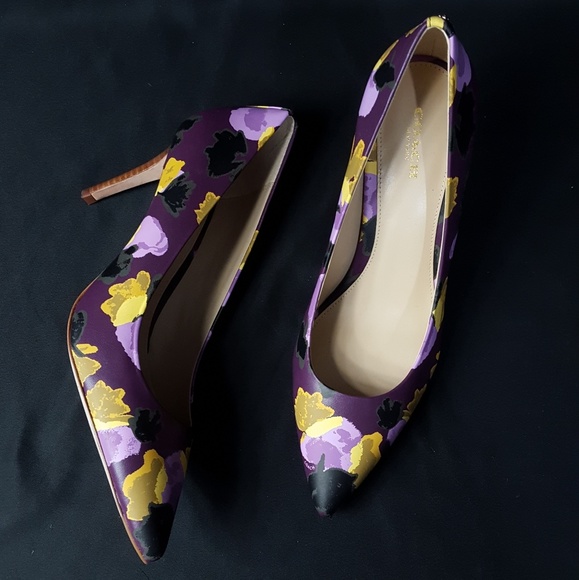 purple floral pumps